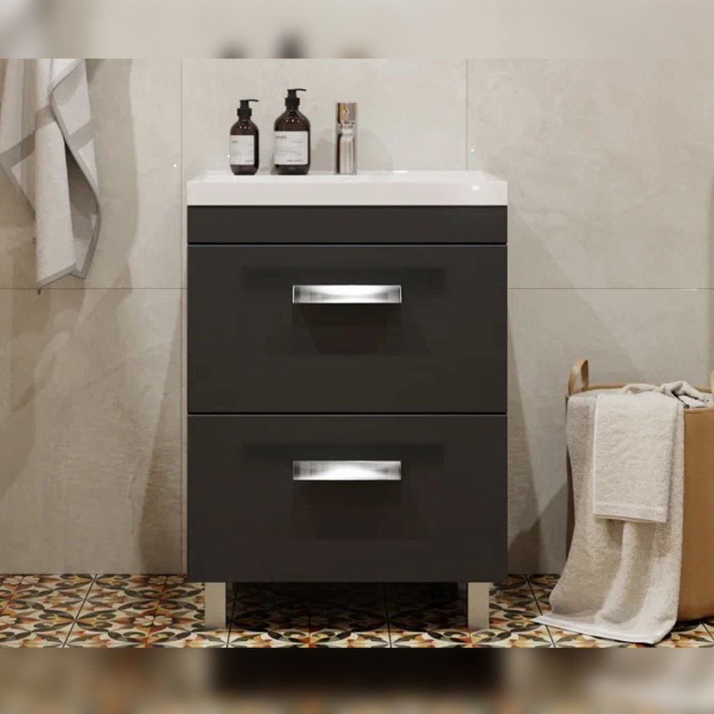 Тумба с раковиной напольная Velvex Orlando tn.ORL.CLA.60.2Y графит, 60 см