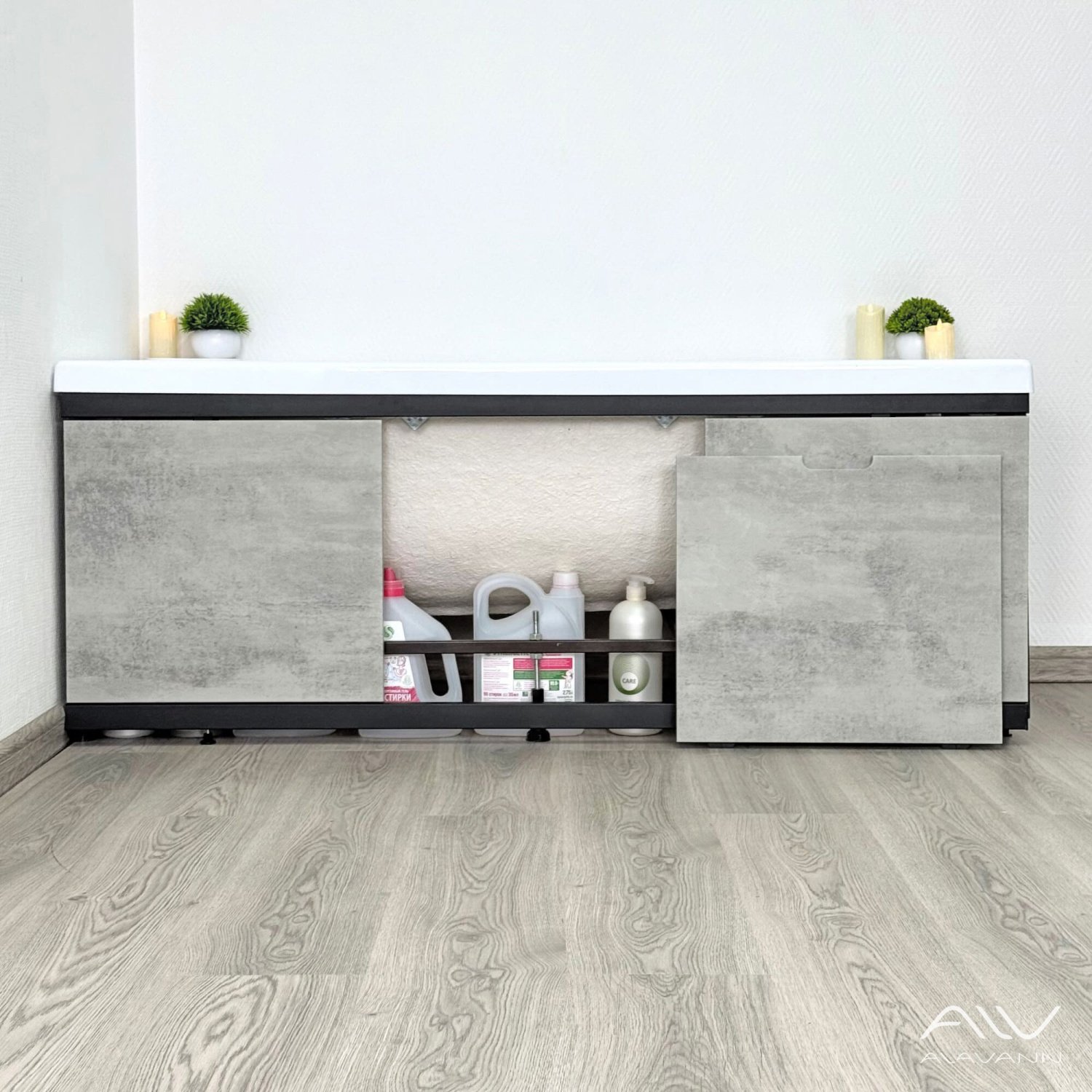 Экран под ванну Alavann Rita Black AL 170 раздвижной со съемной дверкой серый бетон