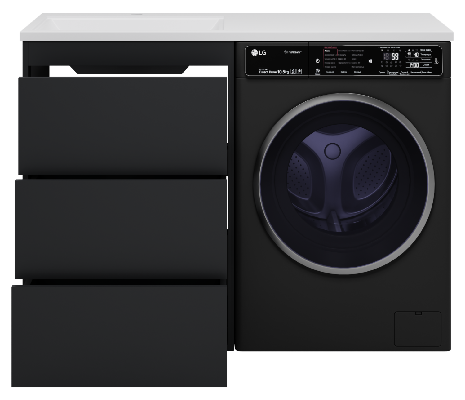 Тумба с раковиной Brevita Grafit 60 под стиральную машину, с раковиной Misty Гавана 120 R, графит