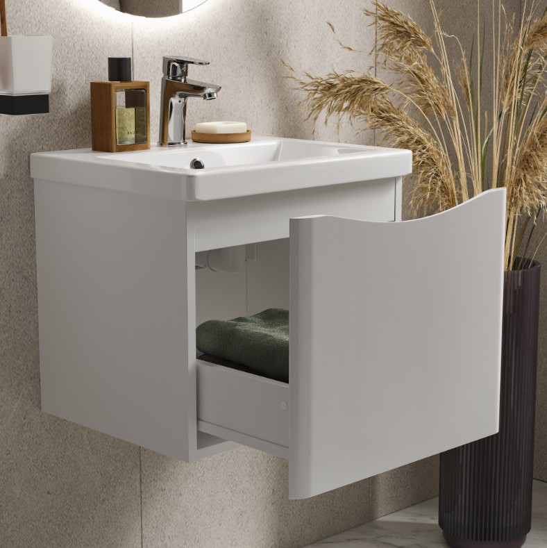 Тумба подвесная Vigo Glem 500-0-1 с раковиной Como 50, 1 ящик, белый