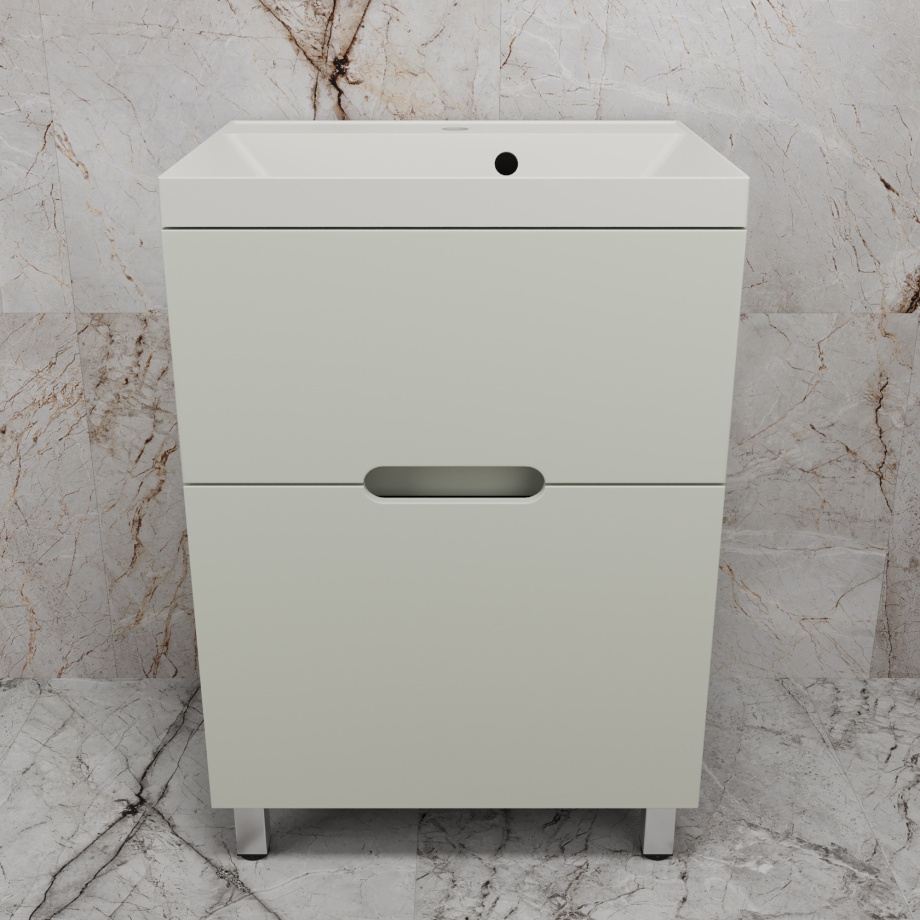 Тумба напольная Style Line "Матис 60" с раковиной ASTI 60 кварц, жасмин, (2 ящика), Олива