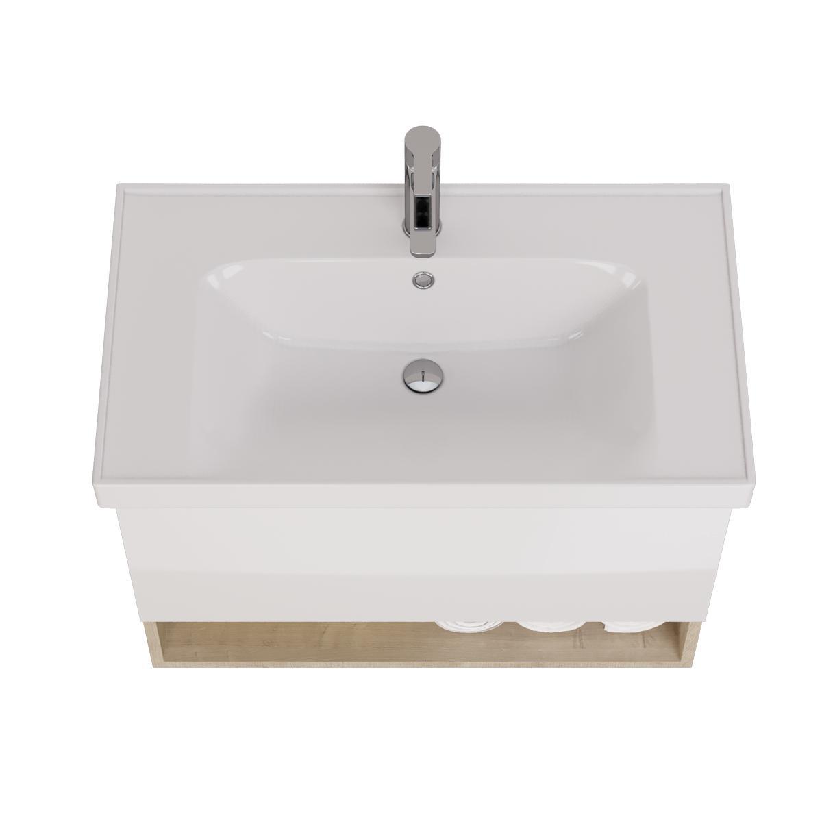 Тумба с раковиной подвесная Dreja Perfecto 90 см, дуб эврика/белый