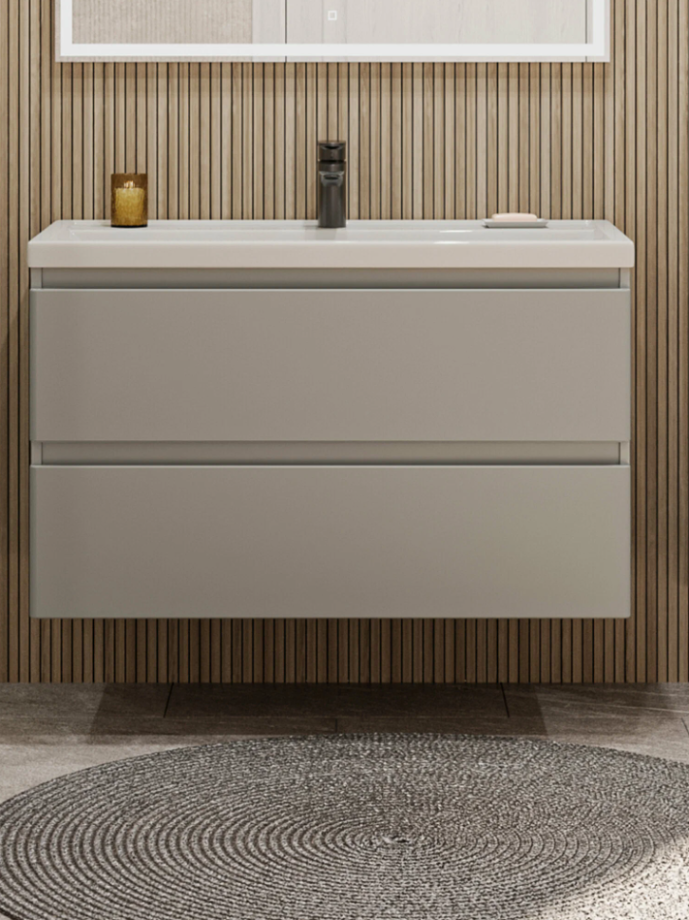 Тумба подвесная SanStar Riana 100 с раковиной Фостер 100 (комплект), грей