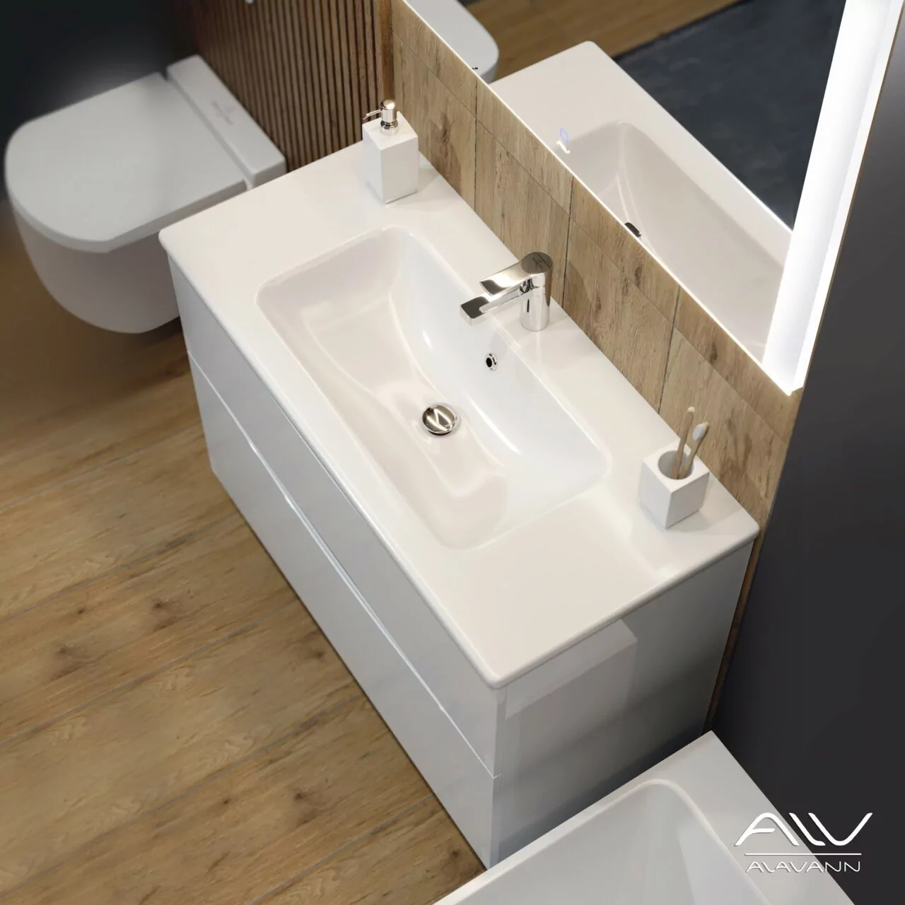 Тумба с раковиной Alavann Tess 100 подвесная, белая
