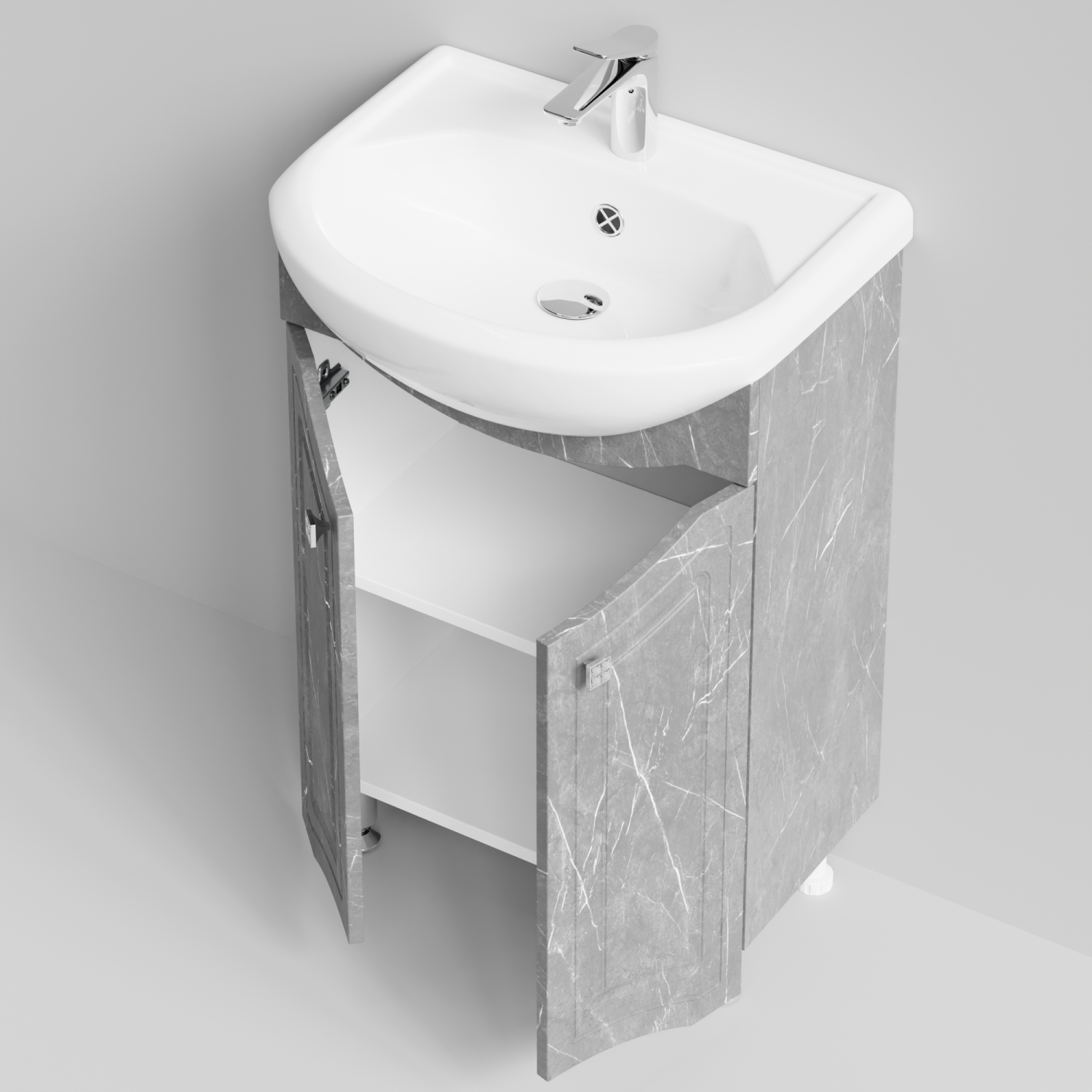 Тумба с раковиной Адам 55 напольная, Мрамор Серый софт тач