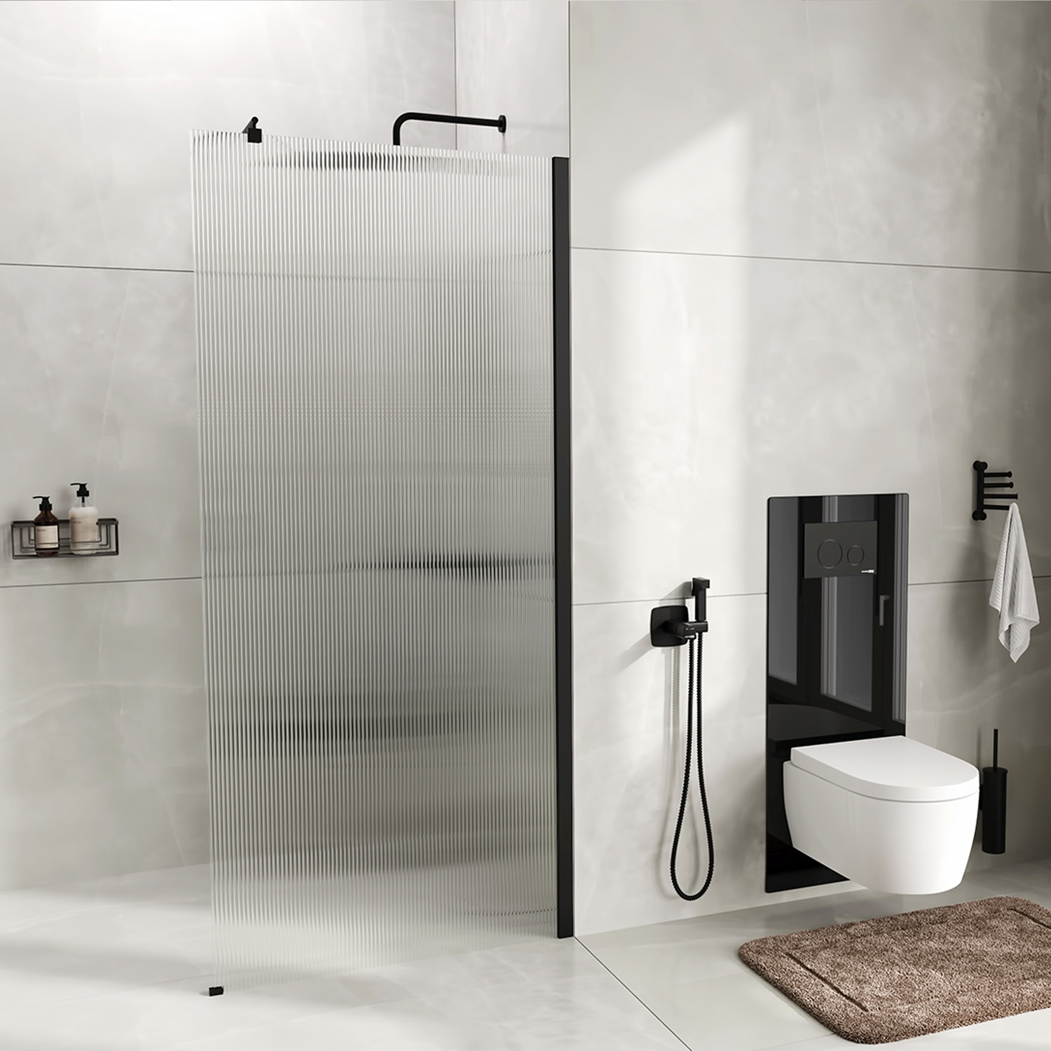 Душевая перегородка Wasserkraft Rur 30W40MB-FL прозрачное стекло, профиль черный