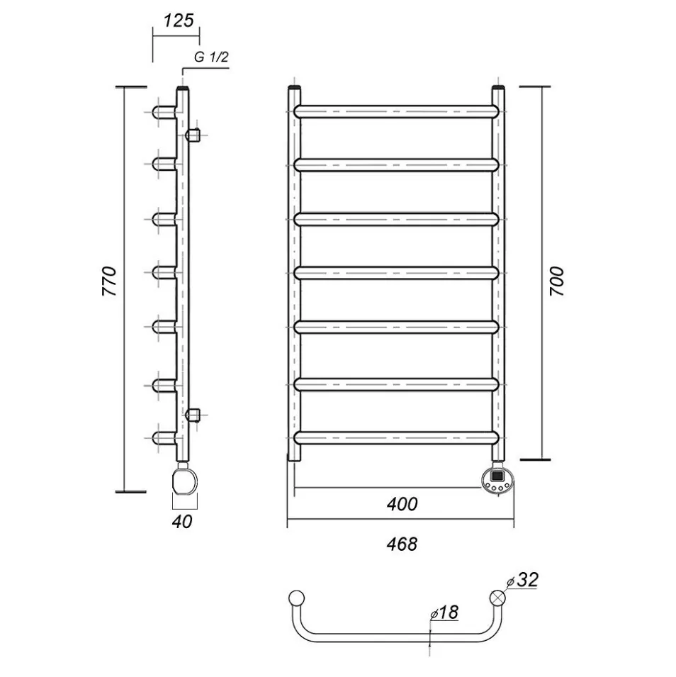 Полотенцесушитель электрический Domoterm Стефано П7 400x700 ER, хром