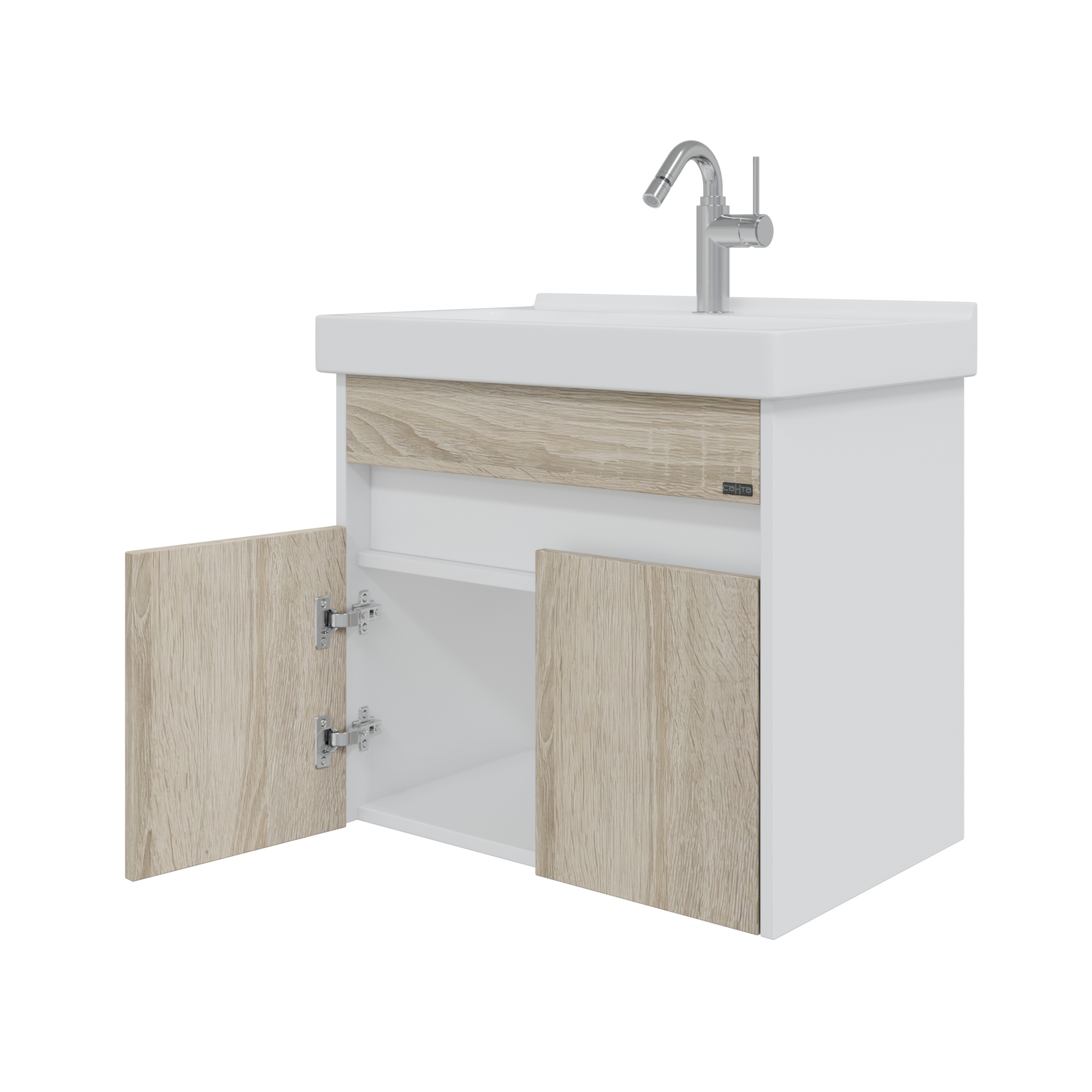 Тумба подвесная Санта Мира 60 с раковиной Fest 60, янтарный, белый