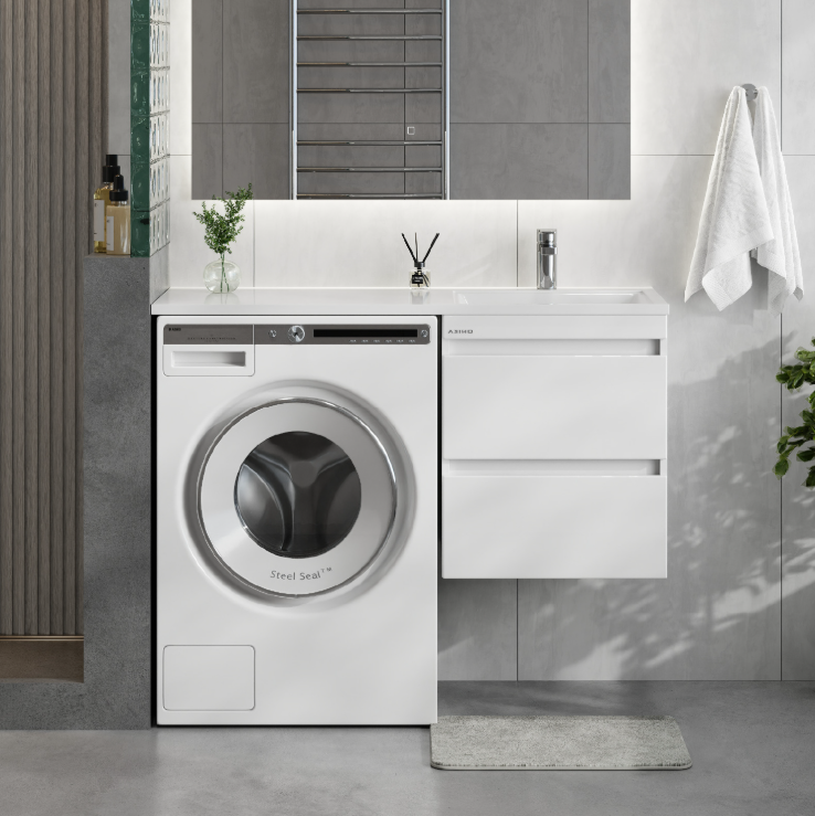 Тумба подвесная Onika Флэтон 38 с раковиной Марсал 100 под стиральную машину, R, белая