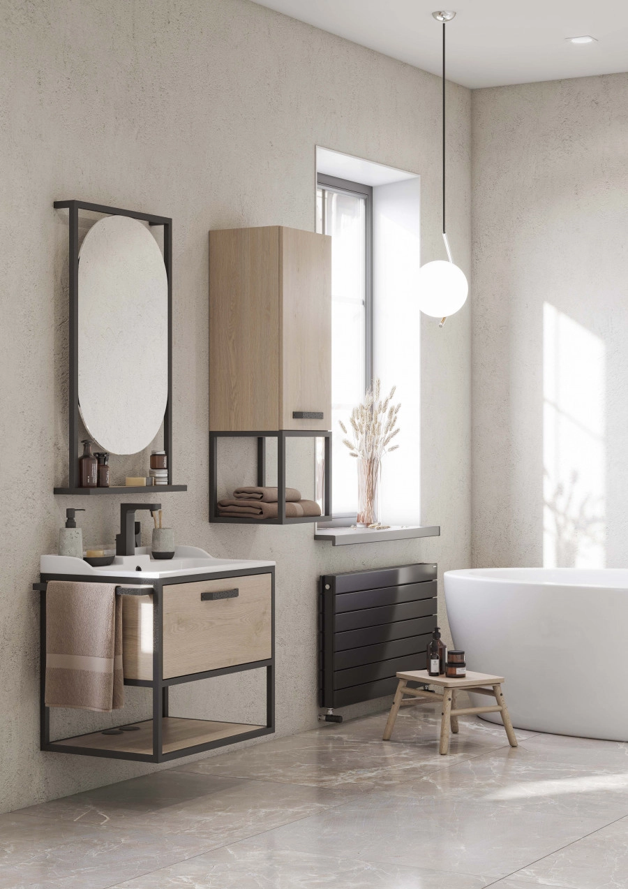 Тумба подвесная Aquaton Лофт Фабрик 65 с раковиной Фабиа 65, дуб эндгрейн