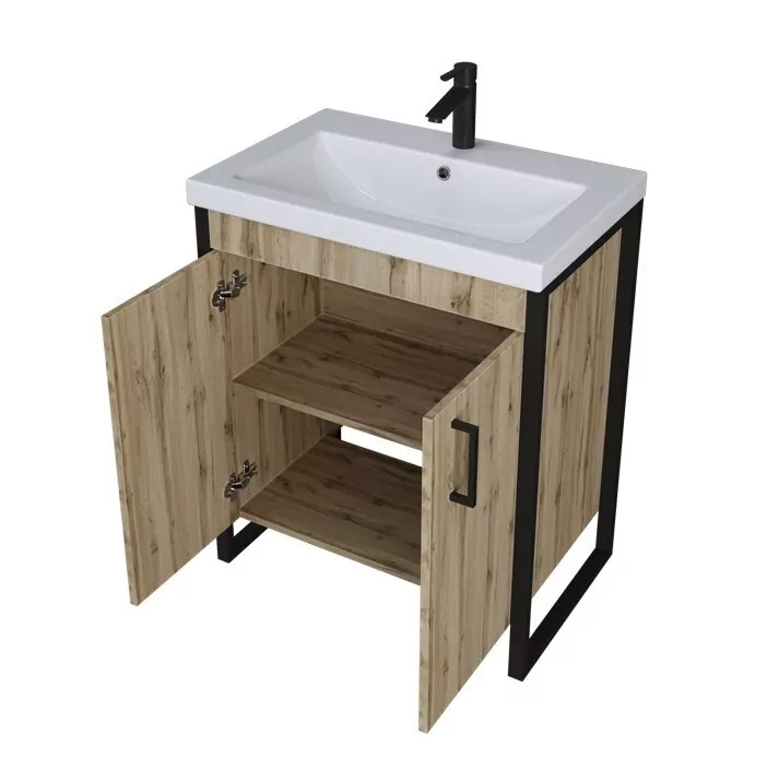 Тумба напольная 1Marka Grunge loft 70Н с раковиной Como 70, 2 двери, дуб вотан