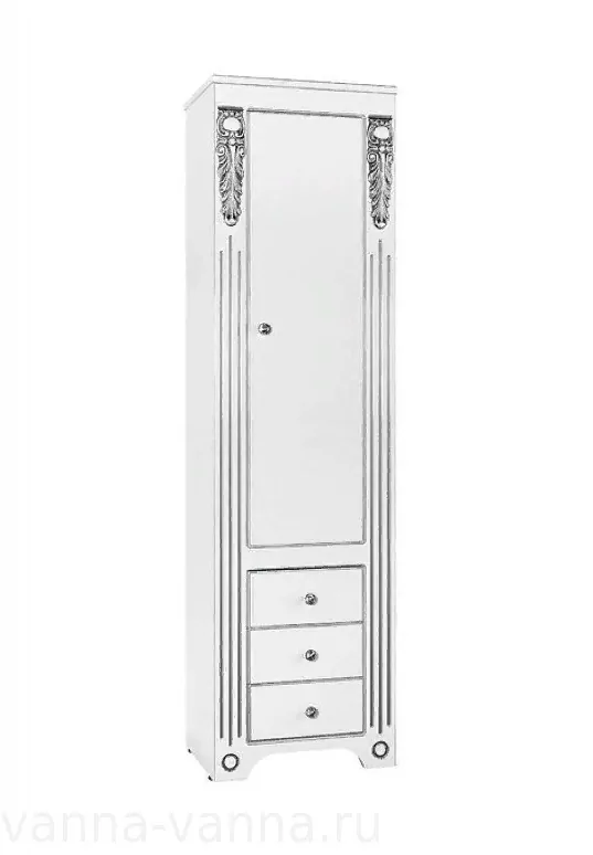 Пенал Vod-ok Elite Версаль 50 H152 L/R напольный, 1 дверь, белый, патина серебро/золото