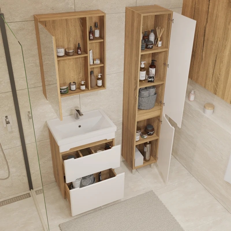 Тумба напольная SanStar Diva 60 с раковиной Фест 60 белый, дуб вотан