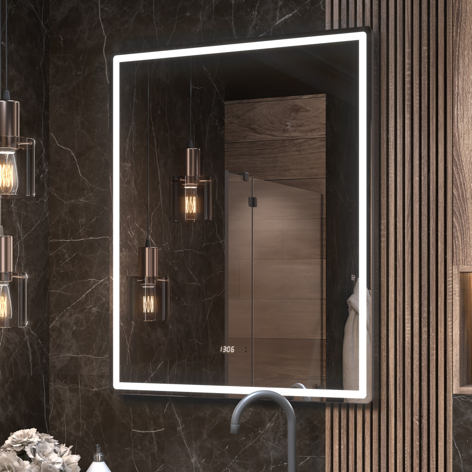 Зеркало Vigo Roberta Luxe 80 свет, сенсор, часы, антизапотевание