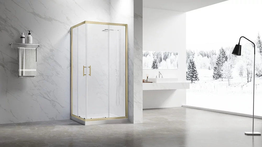Душевой угол Veconi Rovigo RV-27G, 1100x800x1900, золото брашинг, прозрачное стекло