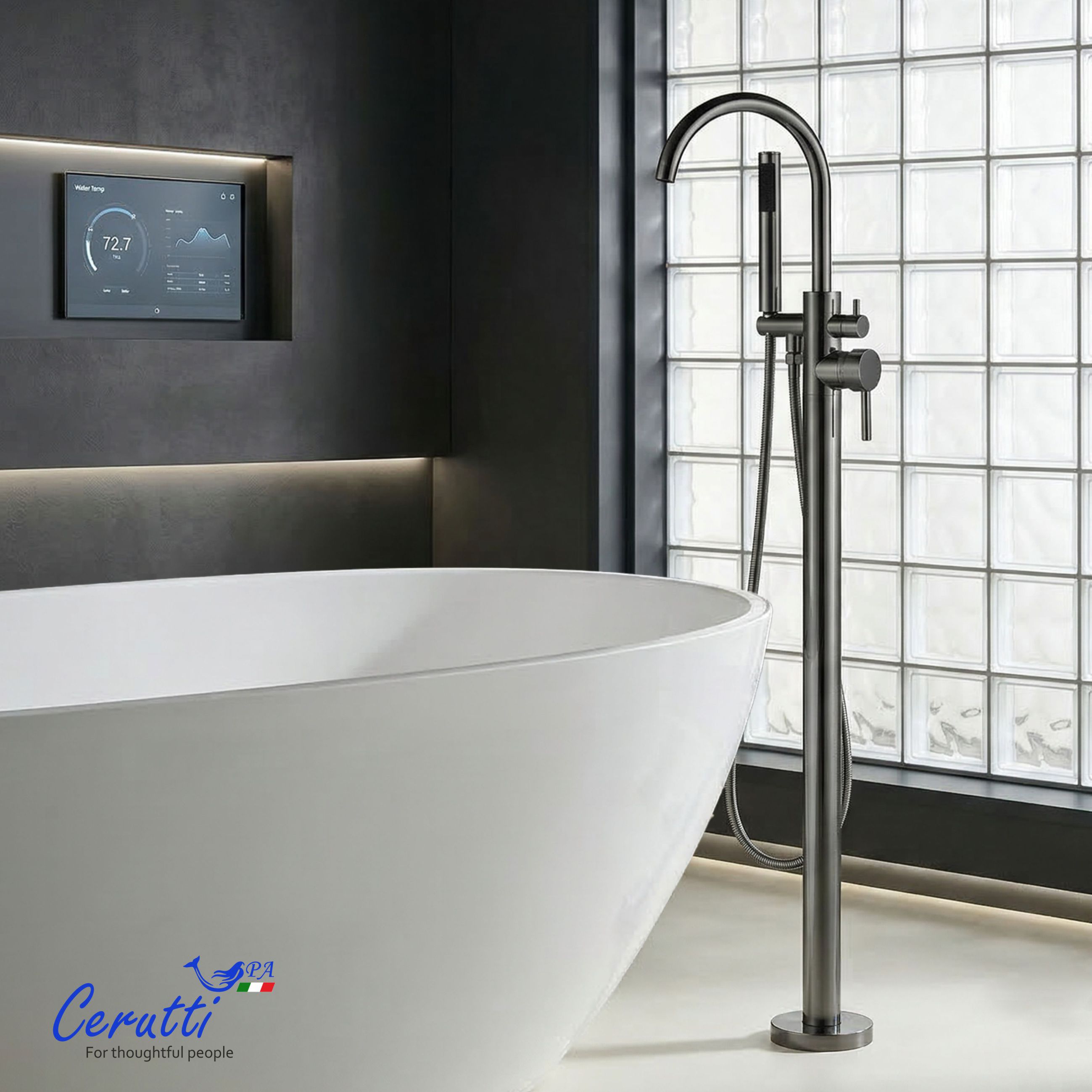 Смеситель напольный Ceruttispa TOBIA GG из нержавеющей стали, цвет графит