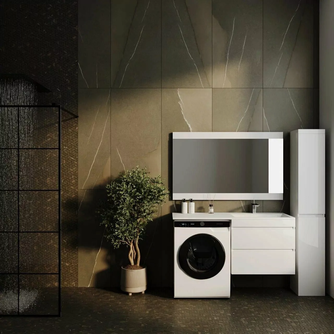 Тумба подвесная Style Line Даллас 130 Люкс Plus ПВХ с раковиной Даллас 130 под стиральную машину, правая, белая