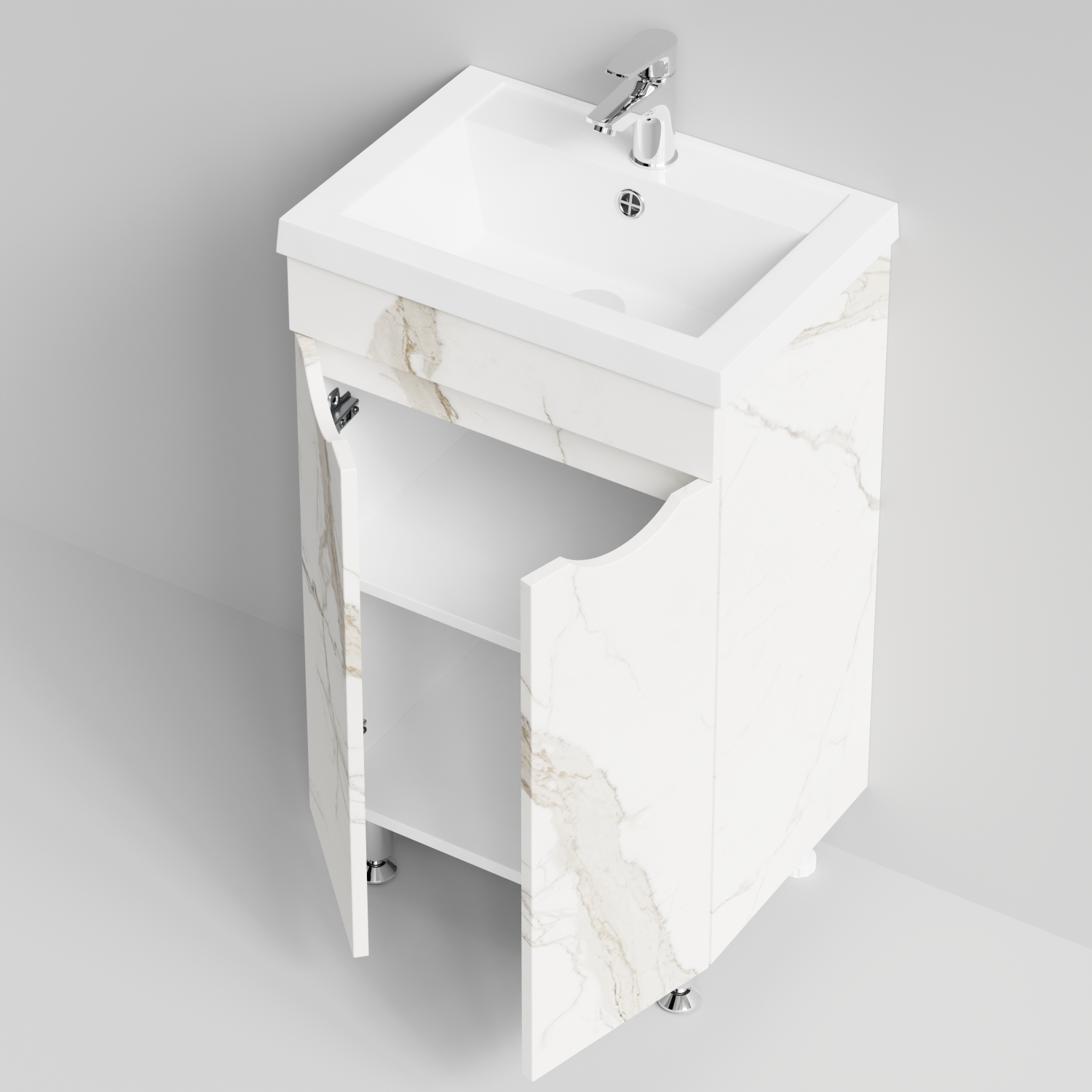 Тумба с раковиной Vod-ok Смайл 50 напольная, Мрамор Белый натур милк