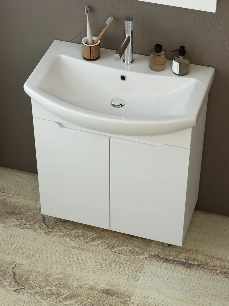 Тумба напольная Emmy Агата 70 с раковиной Балтика 70, 2 двери, белый