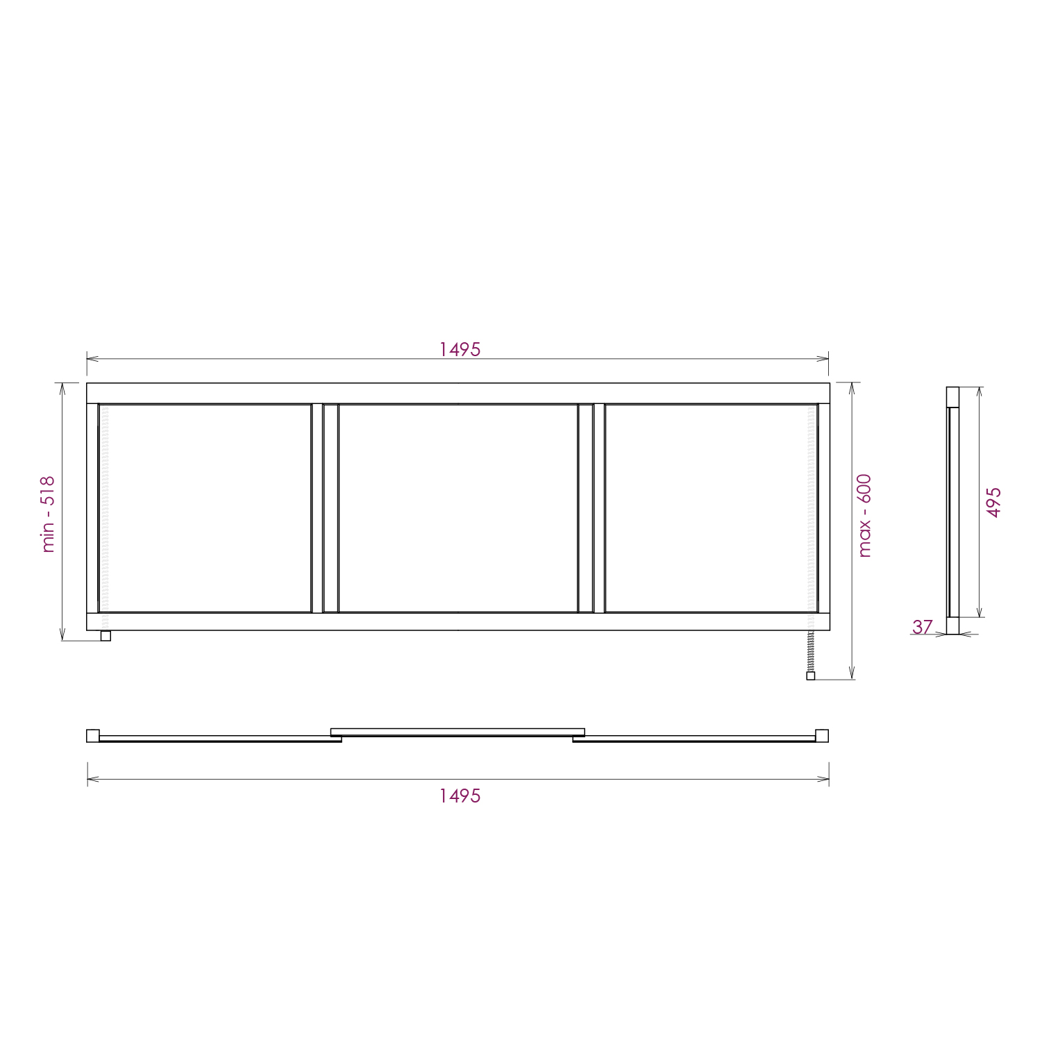 Экран под ванну Onika Одио 150 раздвижной белый