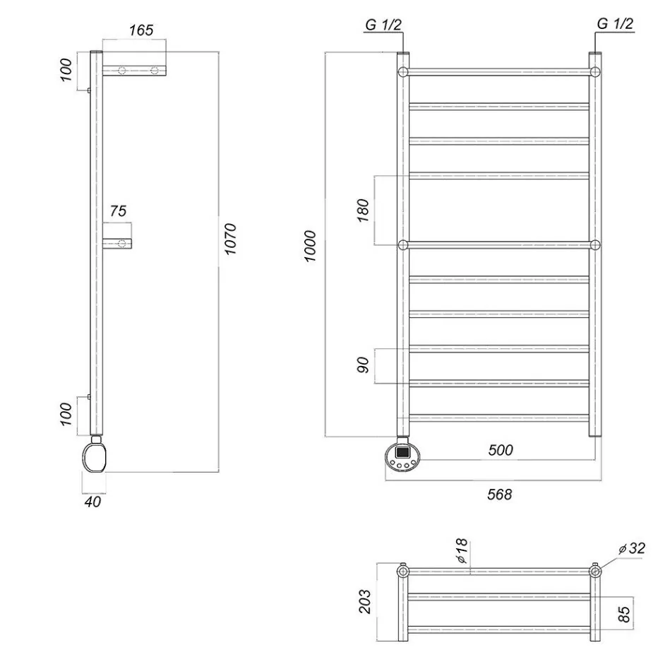 Полотенцесушитель электрический Domoterm Медея сп2 П10 500x1000 EL левый, хром
