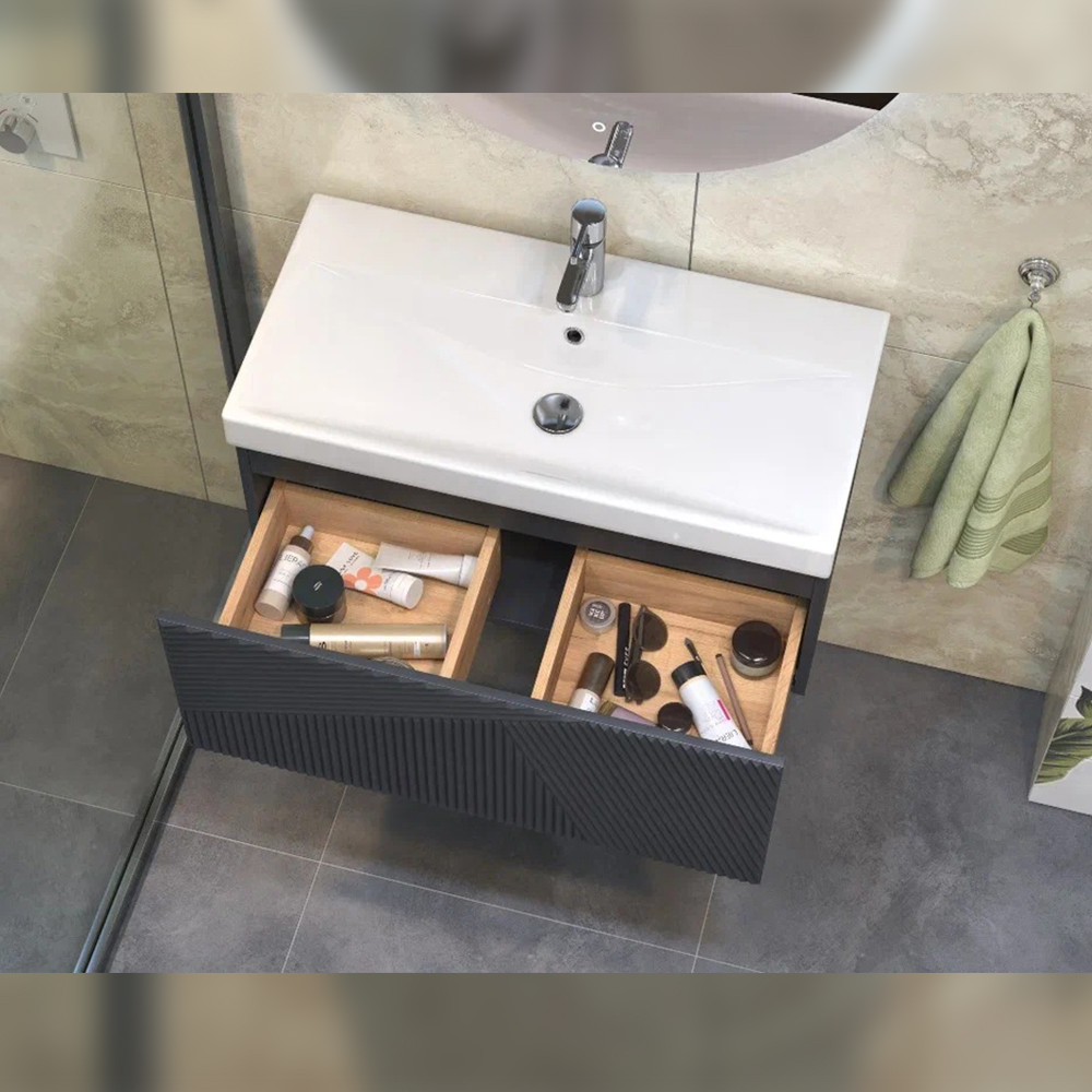 Тумба с раковиной подвесная Velvex Edge tp.EDG.9696.80.1Y графит, 80 см