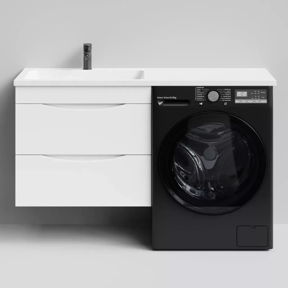 Тумба подвесная Vod-ok Смайл 68 с раковиной 130 под стиральную машину, левая, белая + 13 цветов