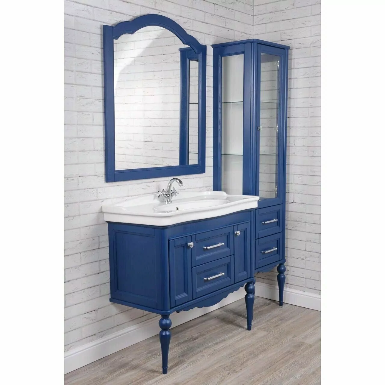 Мебель для ванной ValenHouse Эстетика 100, комплект, напольный, синий, фурнитура хром