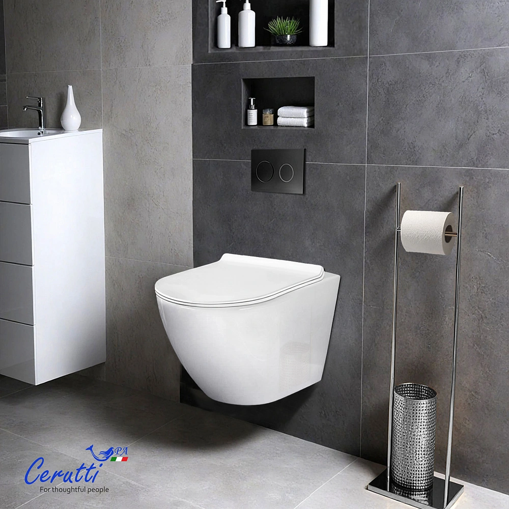 Унитаз Ceruttispa Sella Aria Tornado CT9529 безободковый, подвесной, (490х370х370), белый