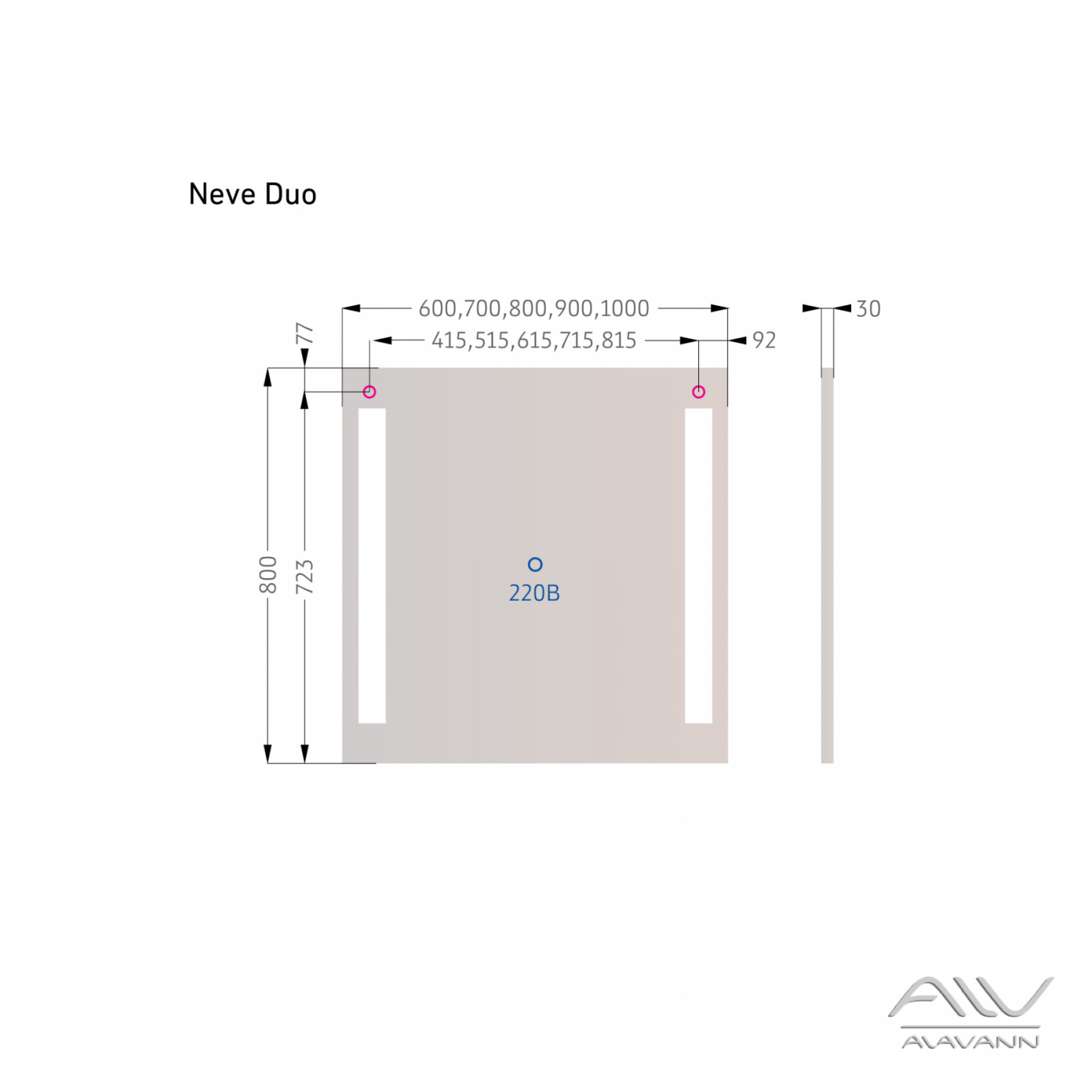 Зеркало Alavann Neve Duo 100 свет, кнопочный выключатель