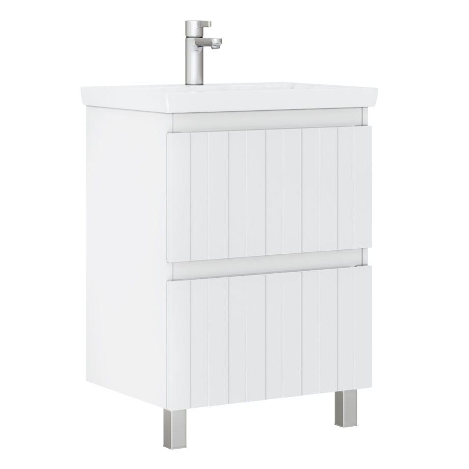 Тумба напольная Vigo Finlay 600-0-2 с раковиной Como 60, 2 ящика, белый