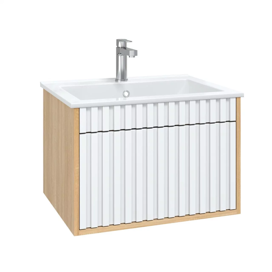 Тумба с раковиной Onika Дайлер 60 подвесная, белый матовый/дуб сонома