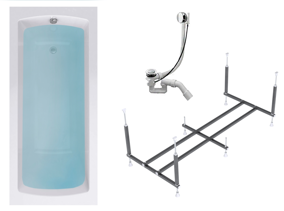 Комплект (3в1) Акриловая ванна TIMO RITTA1560 1500*600*580+Каркас+Слив-перелив