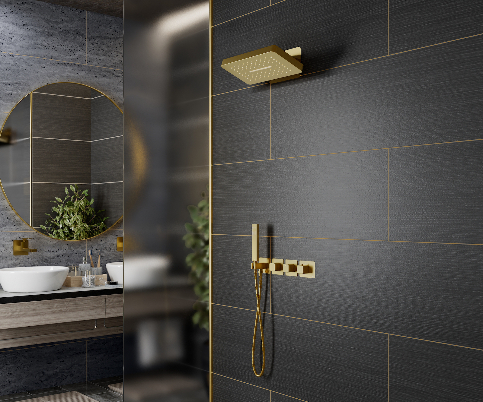 Душевая система встроенная с термостатом Timo Petruma SX-5249/17SM золото матовое