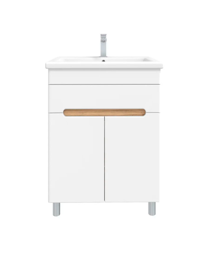 Тумба напольная SanStar Модена 50 с раковиной Como 50, белая, дуб вотан