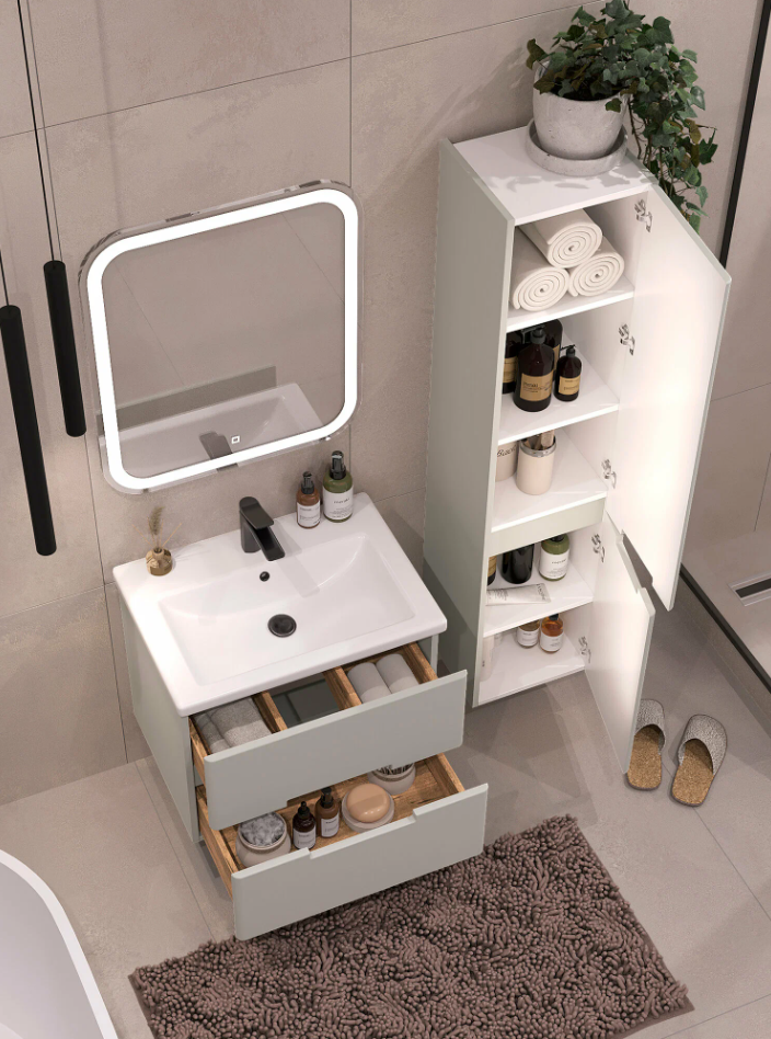 Тумба подвесная SanStar Ориана 50 с раковиной Фостер 50 (комплект), грей