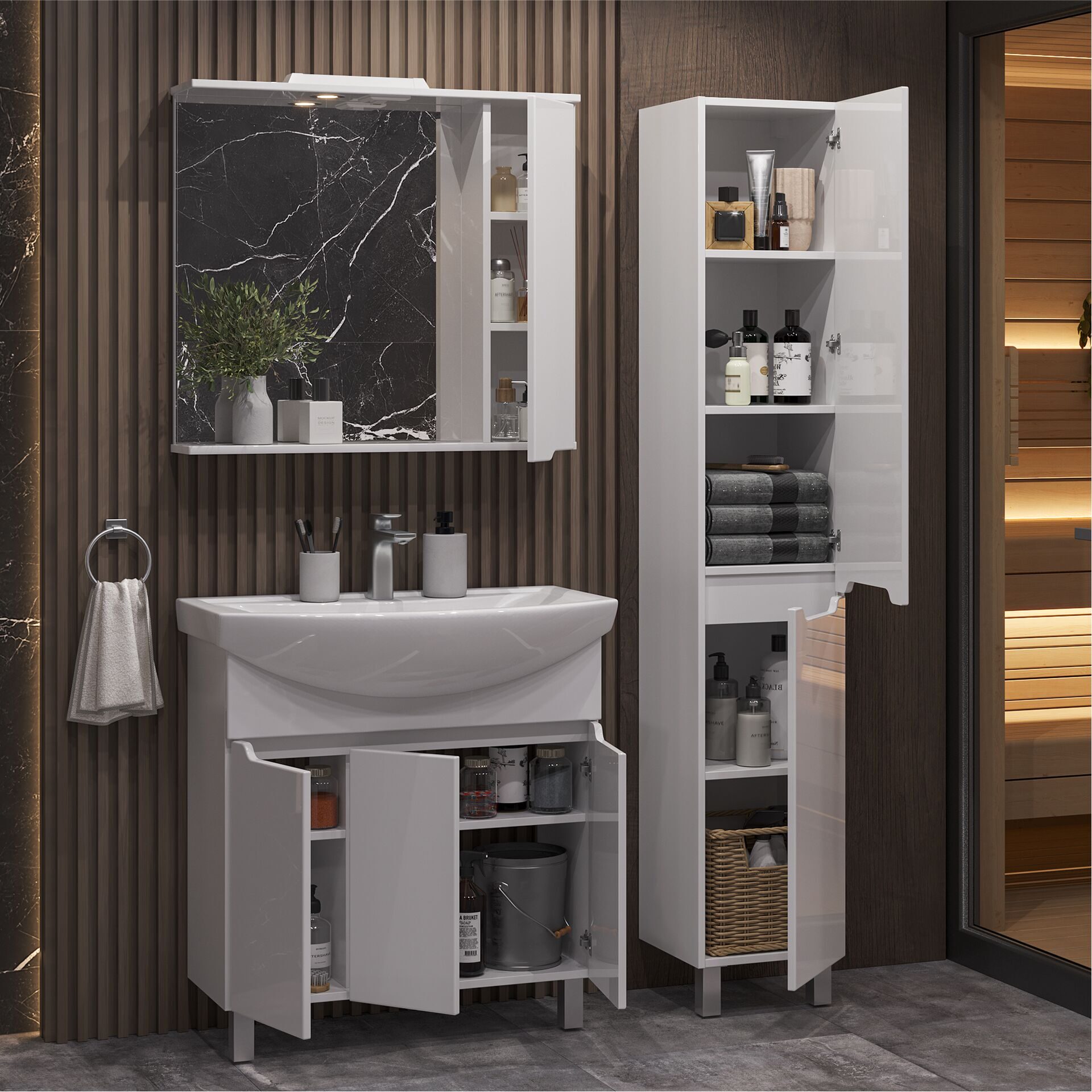 Тумба напольная SanStar Лайн 80 с раковиной Балтика 80 (комплект), белая