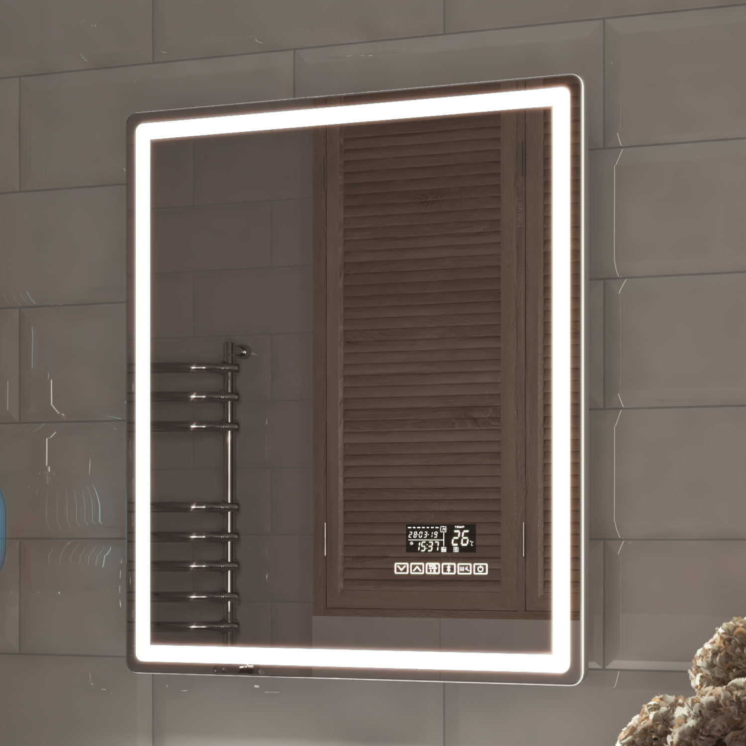 Зеркало Vigo Geometry Media 60 свет, сенсор, часы, антизапотевание