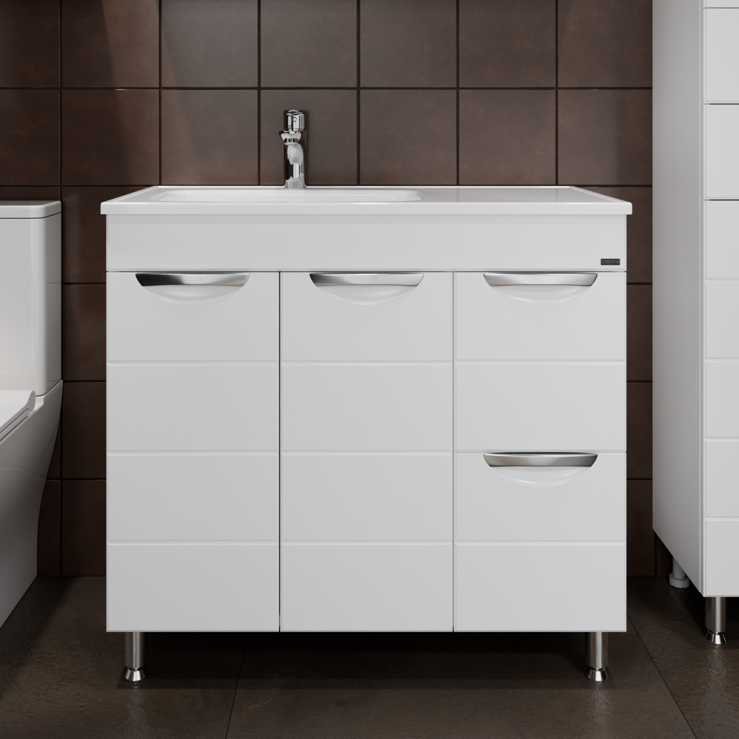 Тумба напольная Санта Родос 90 с раковиной Венера 90, 2 ящика, 2 двери, белый