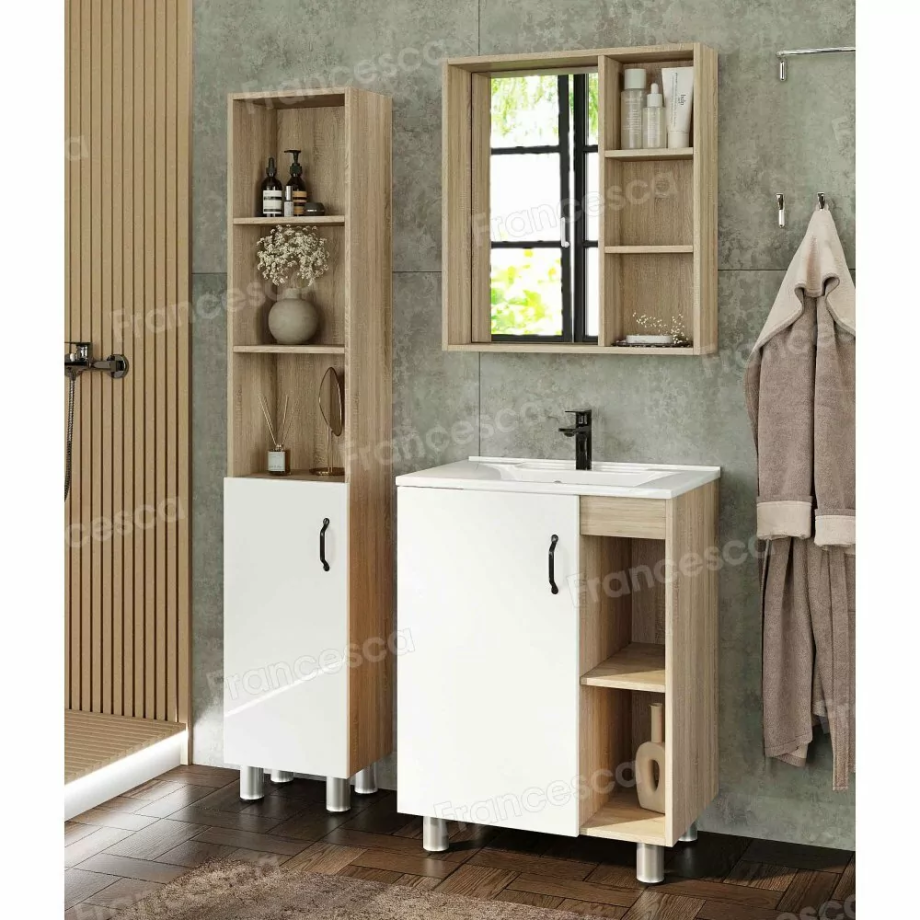 Мебель для ванной Венеция Камилла 65 напольный комплект, белый/дуб сонома