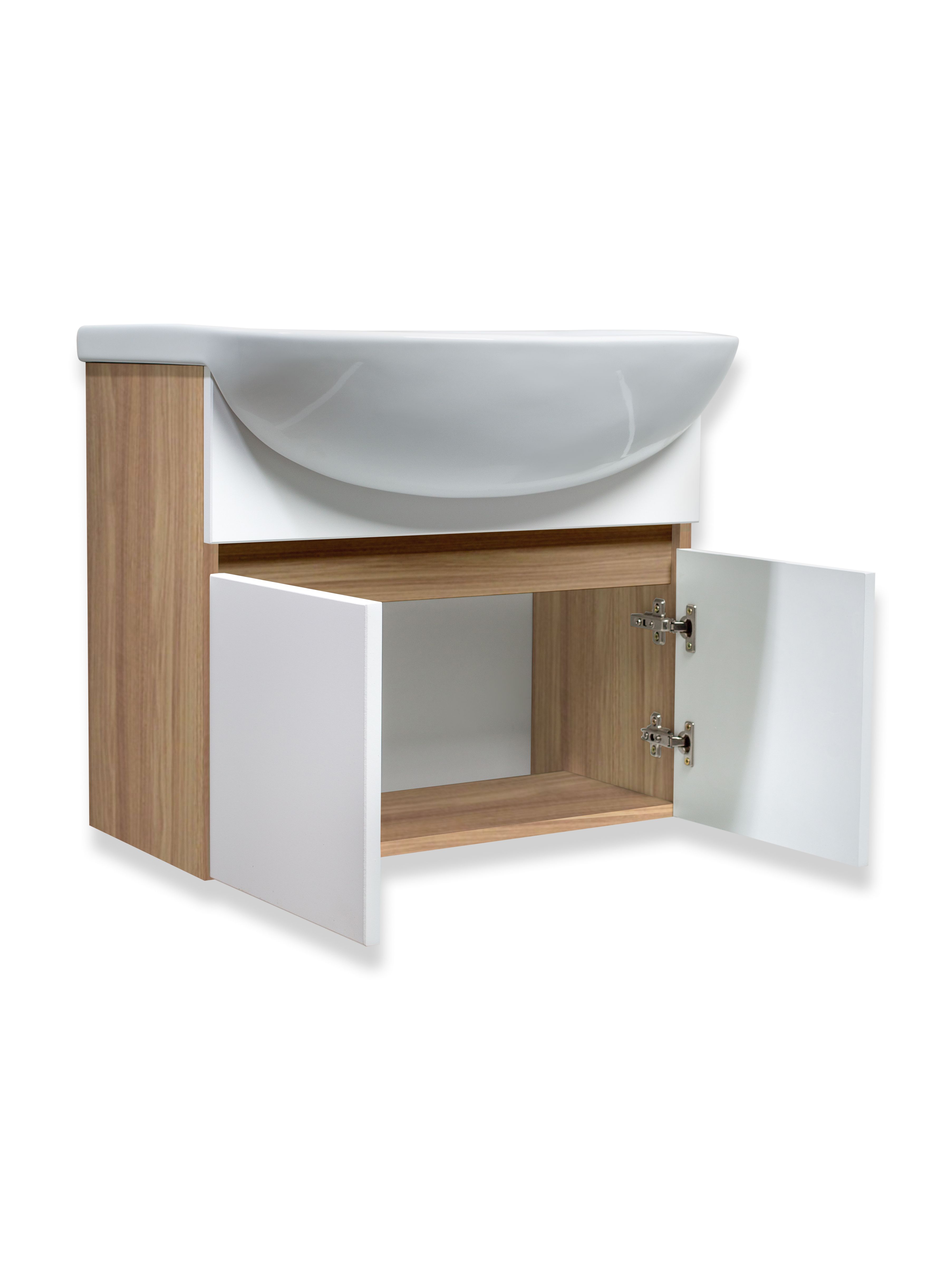 Тумба подвесная Runo Лада 50 с раковиной Уют 50, белый/блэквуд