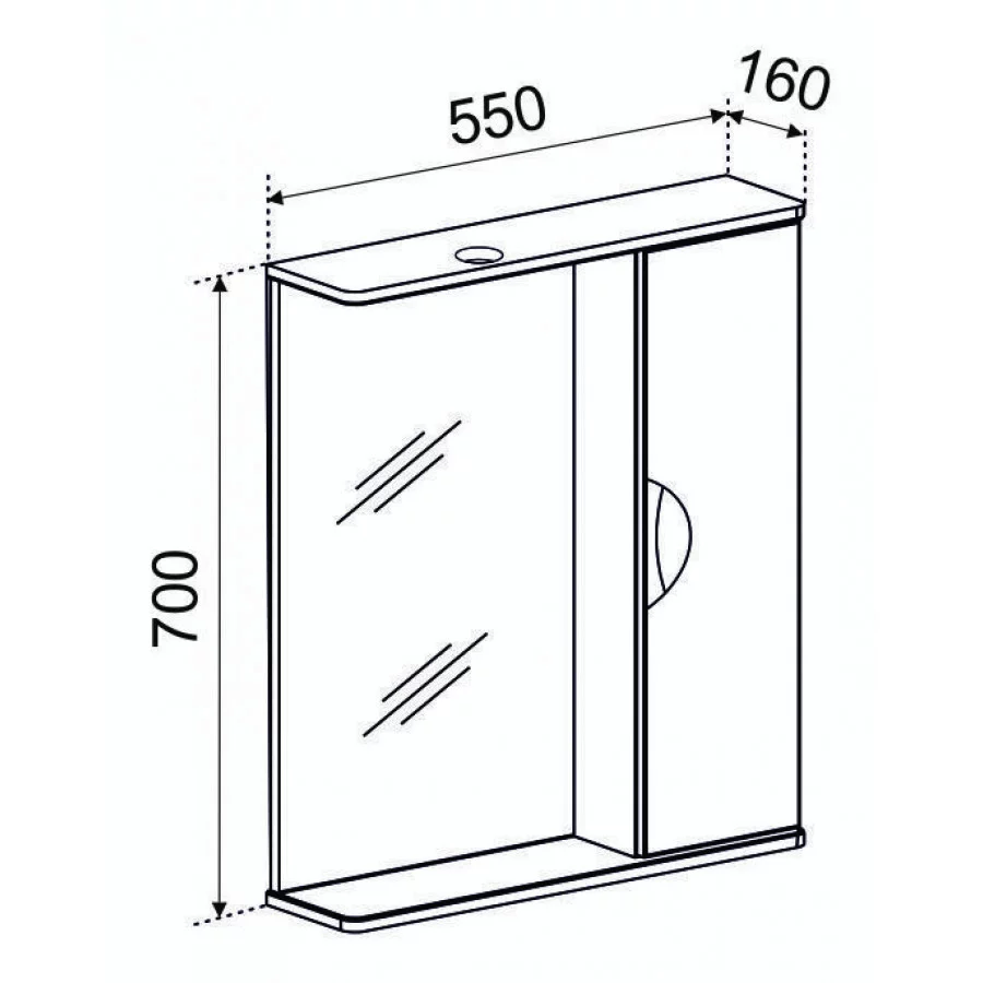 Зеркало с шкафчиком Emmy Милли 55 R свет, белый