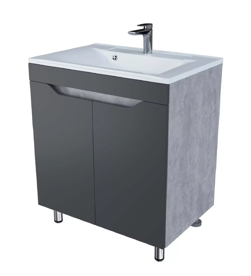 Тумба Stella Polar Абигель 80 с раковиной Milen 80 напольная, 2 двери, серый/цемент