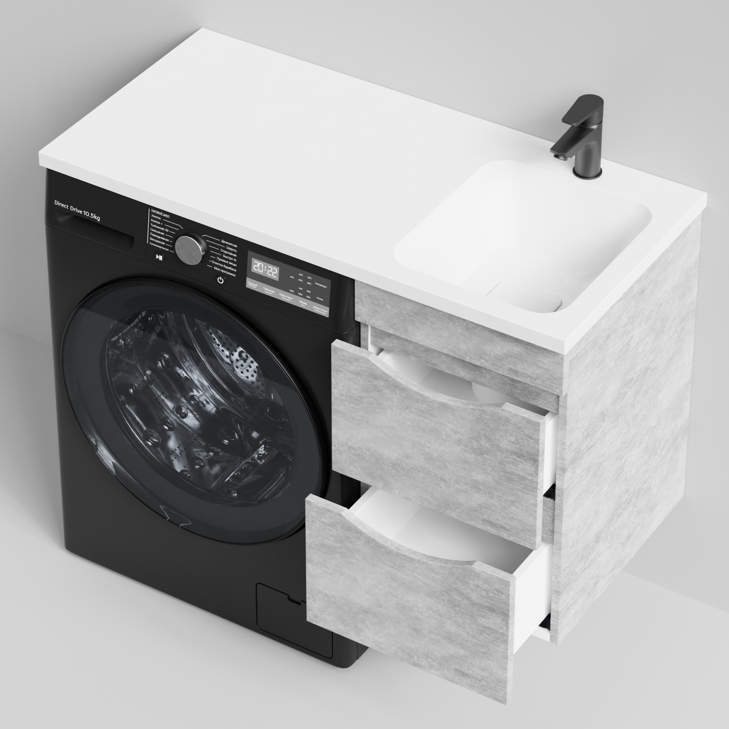 Тумба Vod-ok 38 с раковиной Смайл 100 подвесная, под стиральную машину, правая, Горный камень