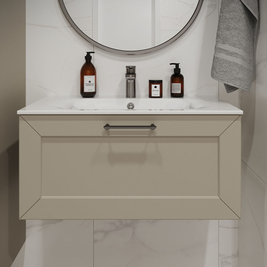 Тумба с раковиной подвесная (80 см) Terminus Victoria VIC10801900101O, айвори, ручки золото