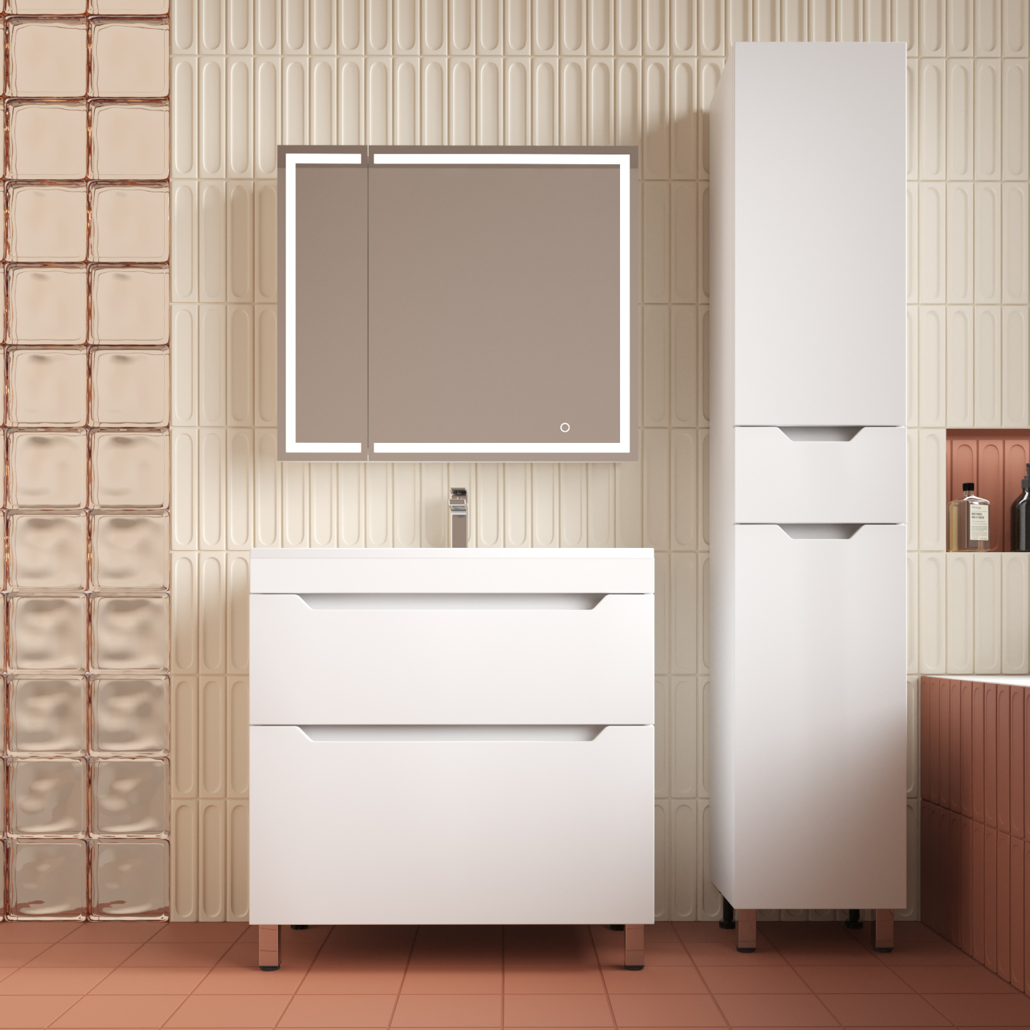 Тумба напольная Style Line Остин 80 с раковиной Фортуна 80 белый