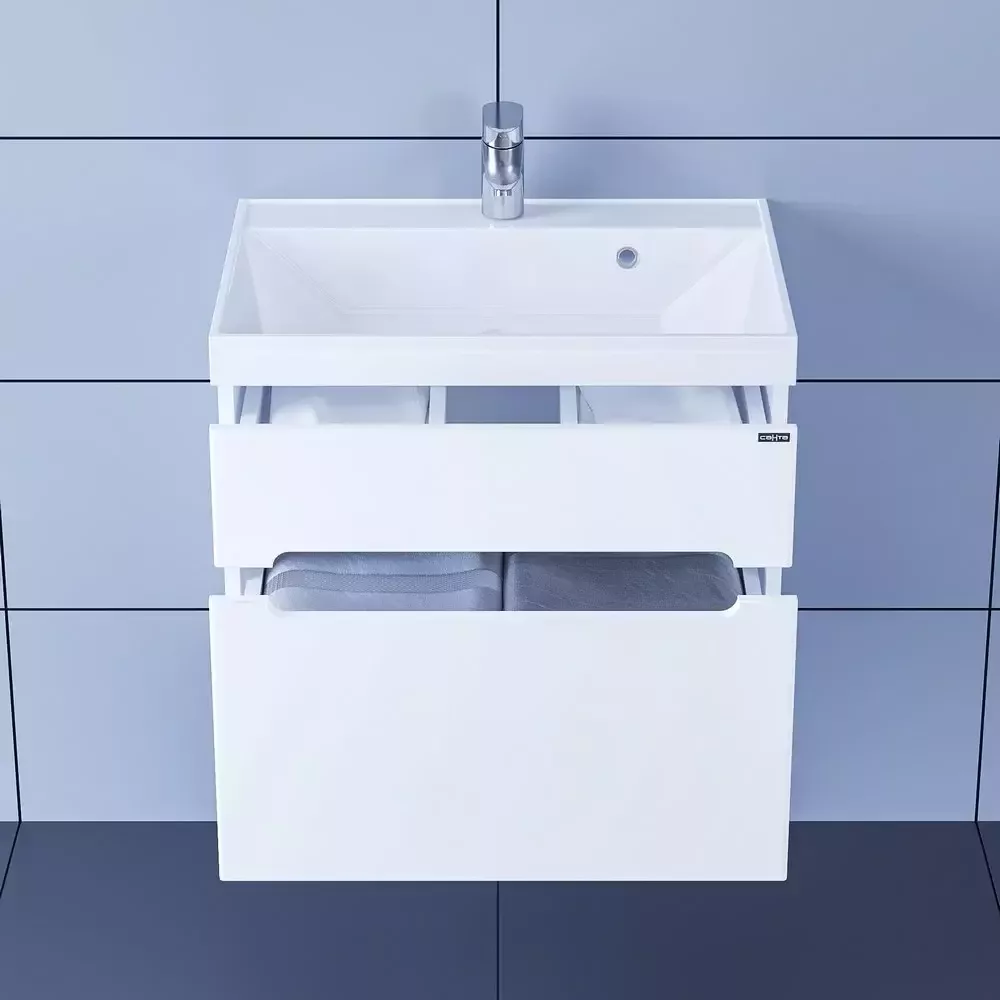 Тумба подвесная Санта Лондон 60 с раковиной Classic 60, 2 ящика, белая