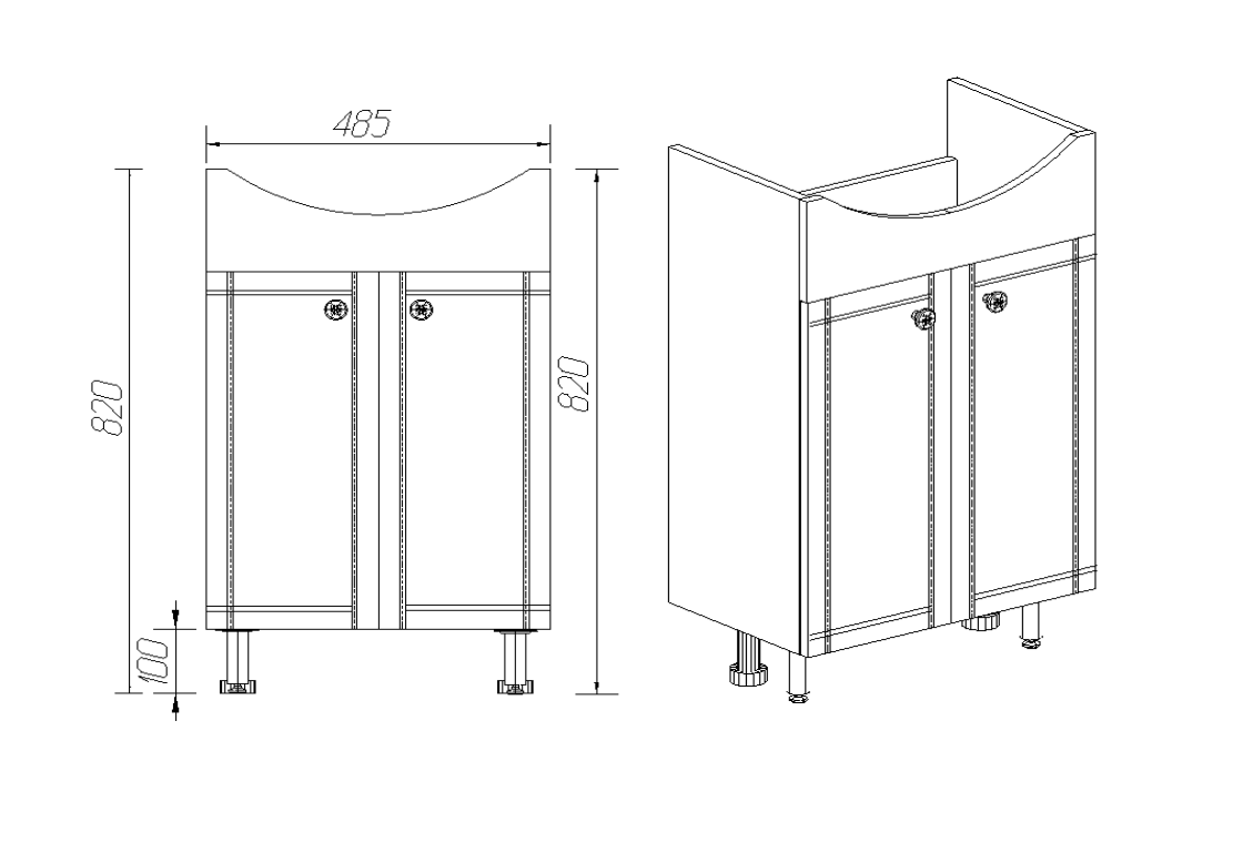 Тумба напольная Viant Париж 55 с раковиной Erica 55, белый