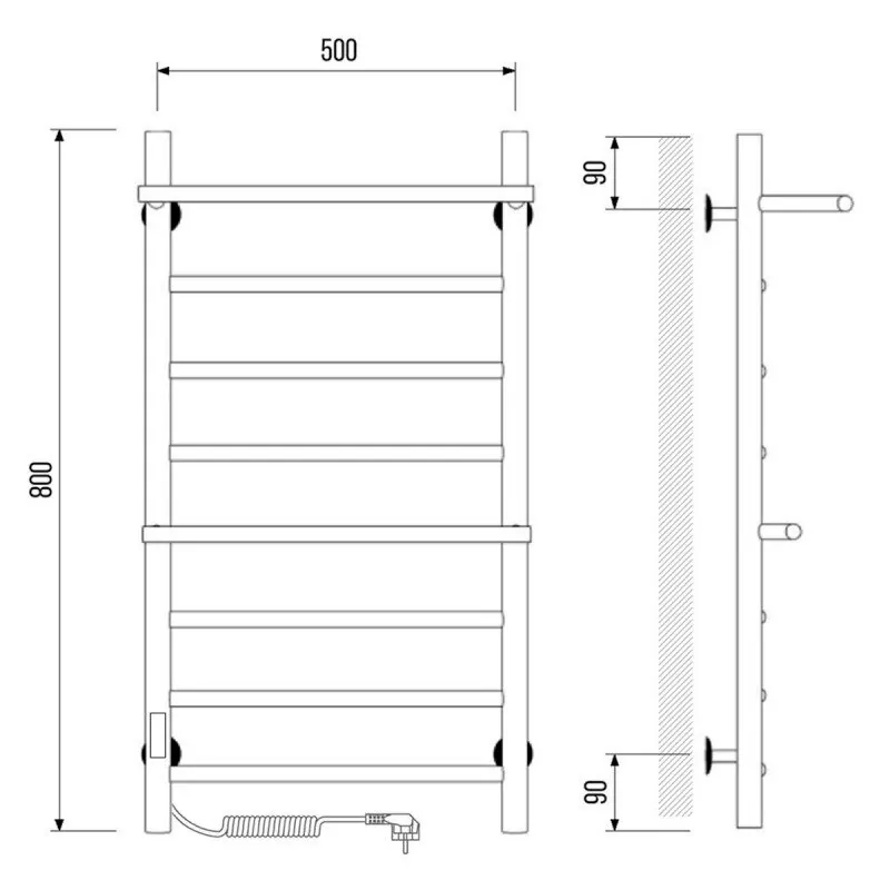 Полотенцесушитель электрический Laris Лавина П9 500х800 с полкой, левый, хром