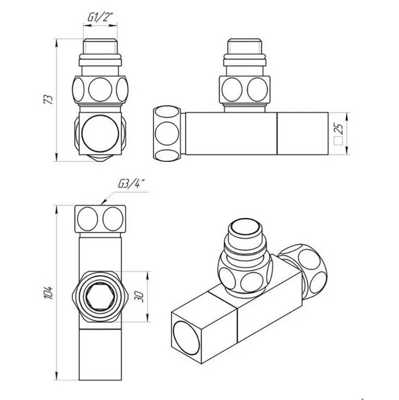 Вентиль угловой Laris 3/4"х1/2" г/ш хромированный для п/с квадратный LX 855SCH0504 2 шт. от магазина Vanna-Vanna.ru!